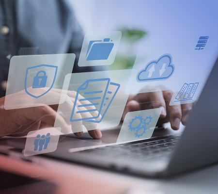 Das Bild zeigt Piktogramme, die die Funktionen der Simba Buchhaltungssoftware symbolisieren. Die Symbole zeigen die Funktionen zur reibungslosen digitalen Abwicklung buchhalterischerVorgänge, z.B. die digitale Dokumentenverwaltung, die Cloud-Lösung.