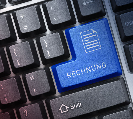 Tastatur mit blau eingefärbter Taste "Rechnungen", Modul Rechnungswesen der Simba Buchhaltungssoftware