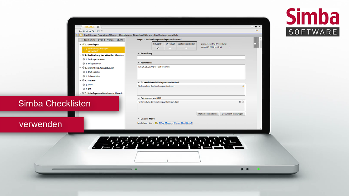 Simba Software Checklisten verwenden